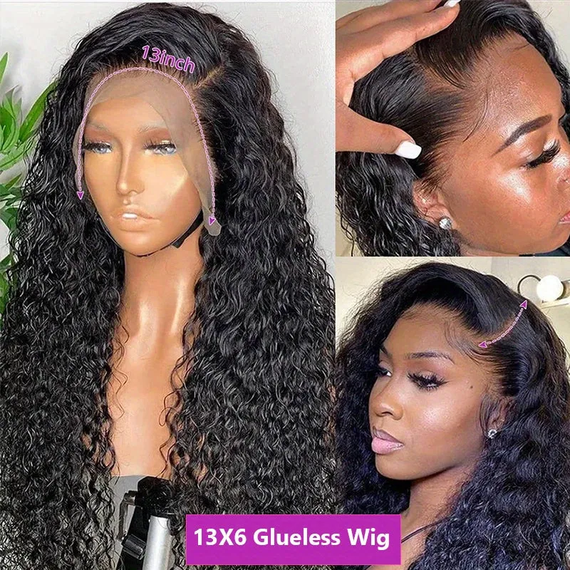 180% Density Water Wave Lace Front Wigs for Women - Glueless, Pre-Plucked, HD 13x6 Lace Frontal, Natural Color, Wet and Wavy, Baby Hair, Basics Style