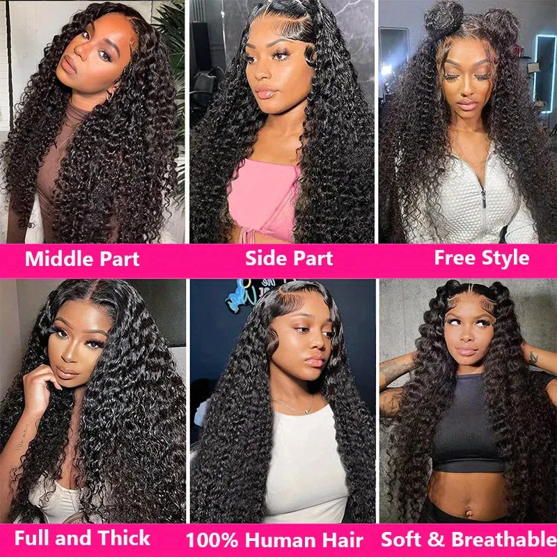 180% Density Water Wave Lace Front Wigs for Women - Glueless, Pre-Plucked, HD 13x6 Lace Frontal, Natural Color, Wet and Wavy, Baby Hair, Basics Style