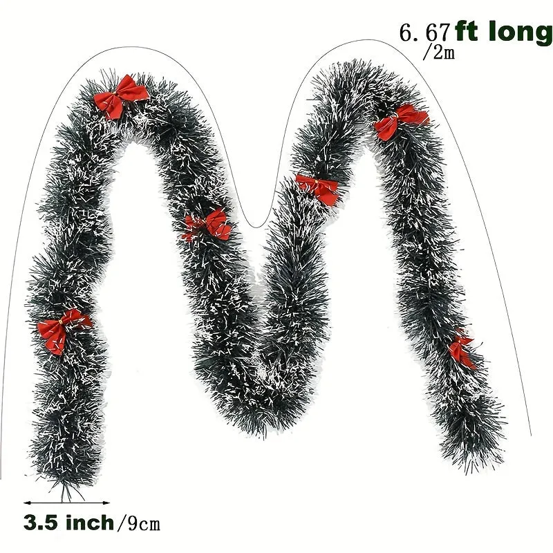 1pc, 6.56ft Christmas Tinsel Garland Artificial Christmas Garland Xmas Metallic Twist Hanging Garland Fireplace Mantel Wreath Decor For Staircase Railing Indoor Outdoor Ornaments Christmas Party Decor Supplies
