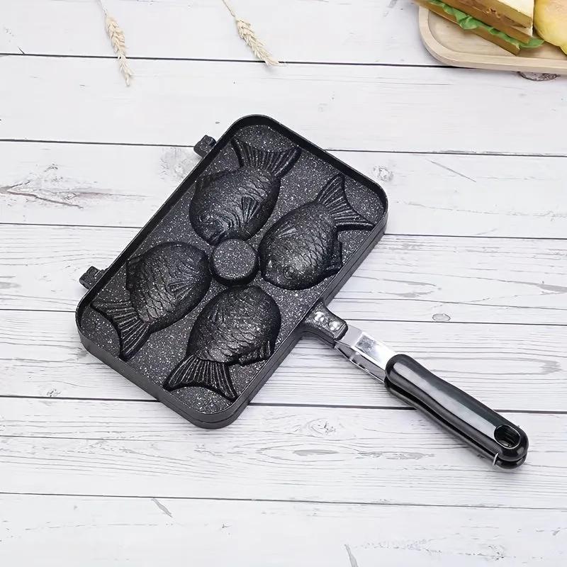 1pc, Deluxe Double-Sided Non-Stick Taiyaki Maker - Roasting Pans for Baking 4 Cups of Delicious Fish-Shaped Cakes at Home with Easy Release and Cleaning