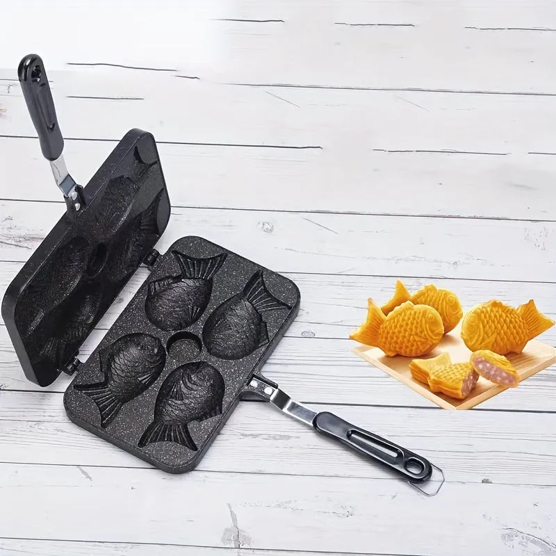 1pc, Deluxe Double-Sided Non-Stick Taiyaki Maker - Roasting Pans for Baking 4 Cups of Delicious Fish-Shaped Cakes at Home with Easy Release and Cleaning