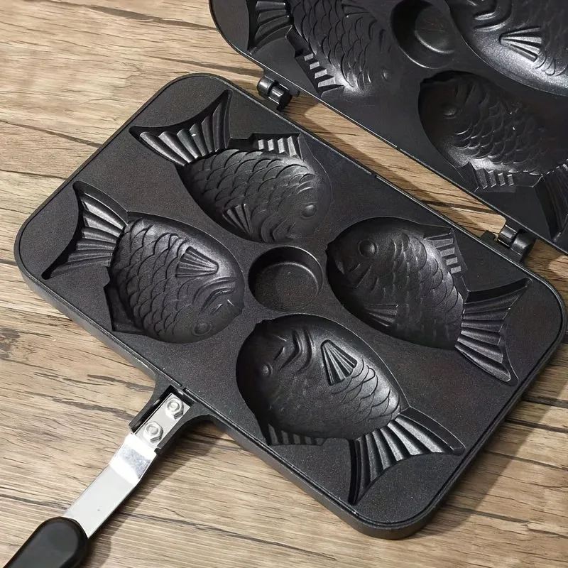 1pc, Deluxe Double-Sided Non-Stick Taiyaki Maker - Roasting Pans for Baking 4 Cups of Delicious Fish-Shaped Cakes at Home with Easy Release and Cleaning