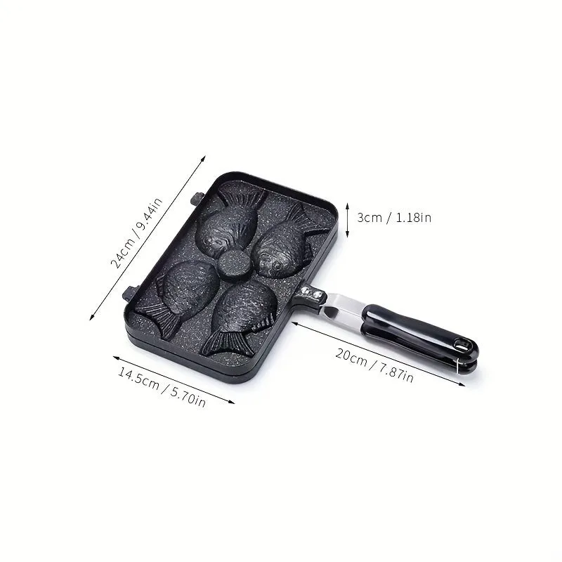 1pc, Deluxe Double-Sided Non-Stick Taiyaki Maker - Roasting Pans for Baking 4 Cups of Delicious Fish-Shaped Cakes at Home with Easy Release and Cleaning