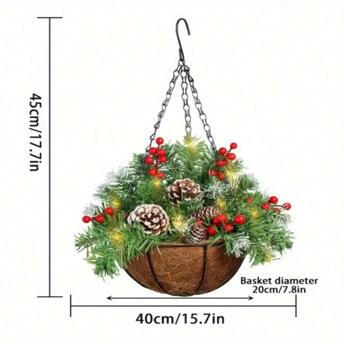 1pc Festive Artificial Christmas Hanging Basket - Decorated with Frosted Pine Cones, Shatterproof Ornaments, and Soft Faux Greenery - Perfect for Front Door, Wall, Window, Lawn, Yard, and Garden Xmas Decorations
