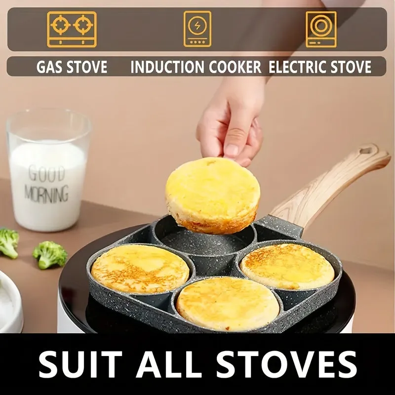 1pc, Frying Pan (7.08''/7.28''), Aluminum Medical Stone Fried Egg Pan, 2/ 4 Cups Sectional Pancake Pan, For Gas Stove Top And Induction Cooker, Kitchen Utensils, Kitchen Gadgets, Kitchen Accessories, Home Kitchen Items