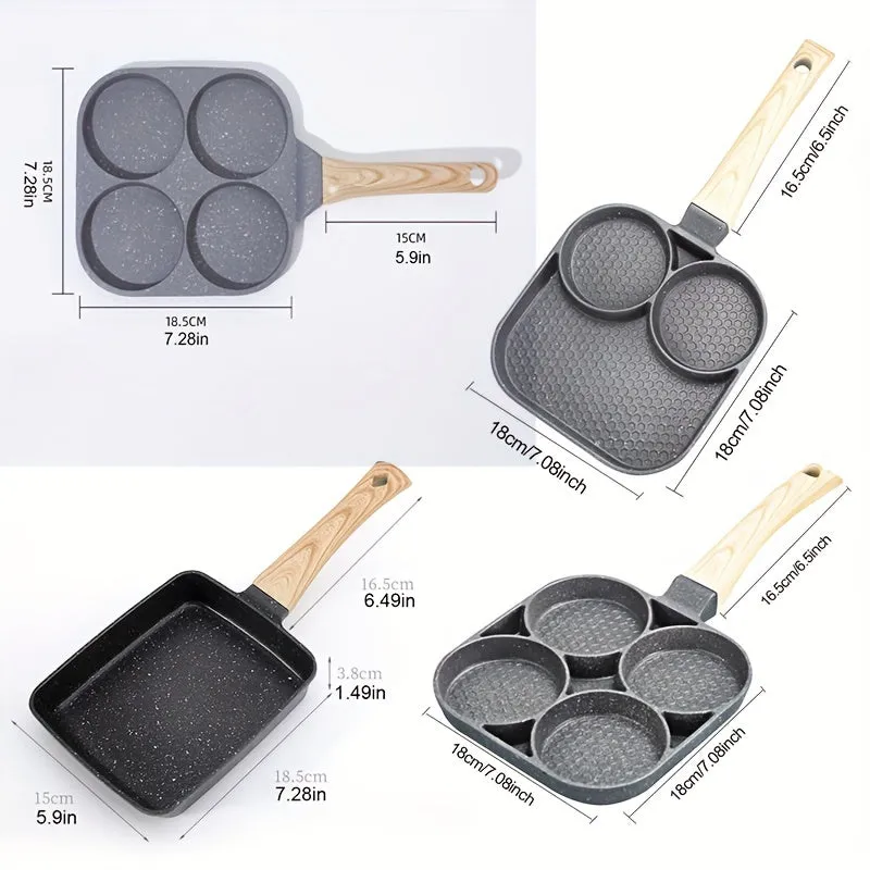 1pc, Frying Pan (7.08''/7.28''), Aluminum Medical Stone Fried Egg Pan, 2/ 4 Cups Sectional Pancake Pan, For Gas Stove Top And Induction Cooker, Kitchen Utensils, Kitchen Gadgets, Kitchen Accessories, Home Kitchen Items