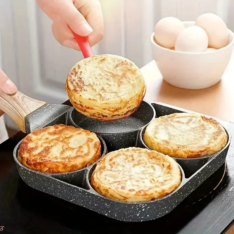 1pc, Frying Pan (7.08''/7.28''), Aluminum Medical Stone Fried Egg Pan, 2/ 4 Cups Sectional Pancake Pan, For Gas Stove Top And Induction Cooker, Kitchen Utensils, Kitchen Gadgets, Kitchen Accessories, Home Kitchen Items