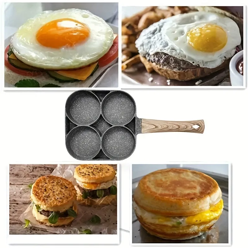 1pc, Frying Pan (7.08''/7.28''), Aluminum Medical Stone Fried Egg Pan, 2/ 4 Cups Sectional Pancake Pan, For Gas Stove Top And Induction Cooker, Kitchen Utensils, Kitchen Gadgets, Kitchen Accessories, Home Kitchen Items