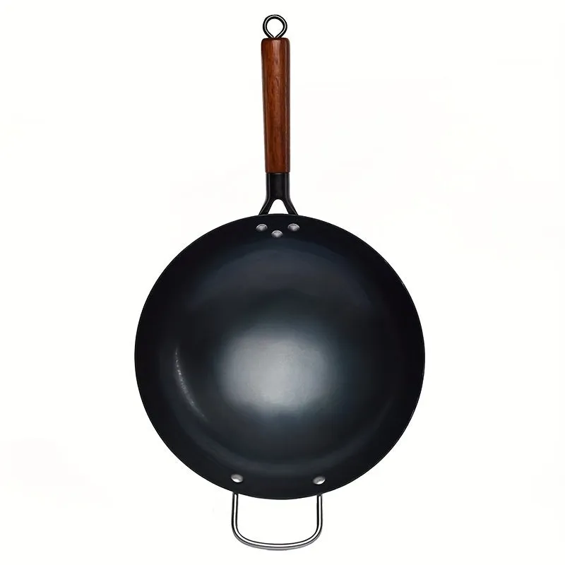 1pc Premium Cast Iron Skillet - Non-Stick, Uncoated Traditional Chinese Wok for Gas Stove Top Cooking, Handcrafted, Durable & Easy to Clean, Perfect for Home and Restaurant Use