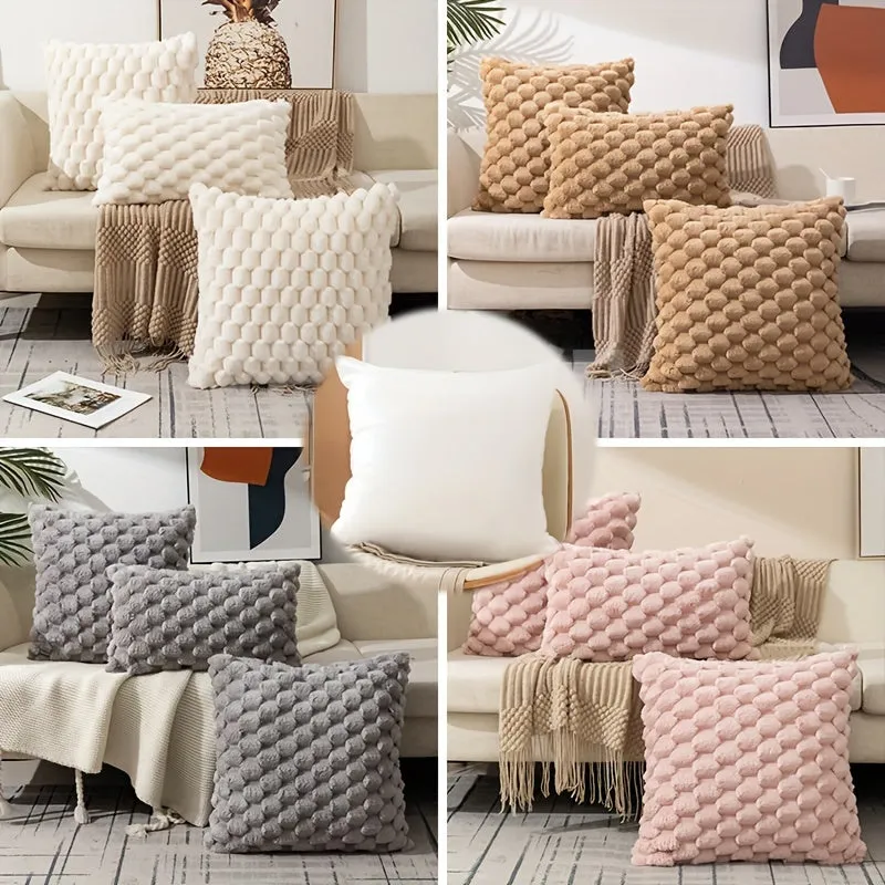 1pc Super Soft Fuzzy Plush Faux Fur Throw Pillow With Inserts for Sofa Couch Bed Living Room Home Decor