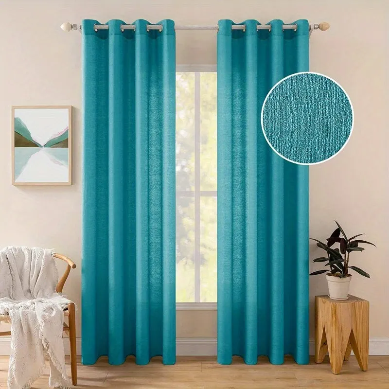1pc Translucent Polyester Linen Curtains, Grommet Top Window Treatment For Bedroom Living Room Room Dining Room Home Decor