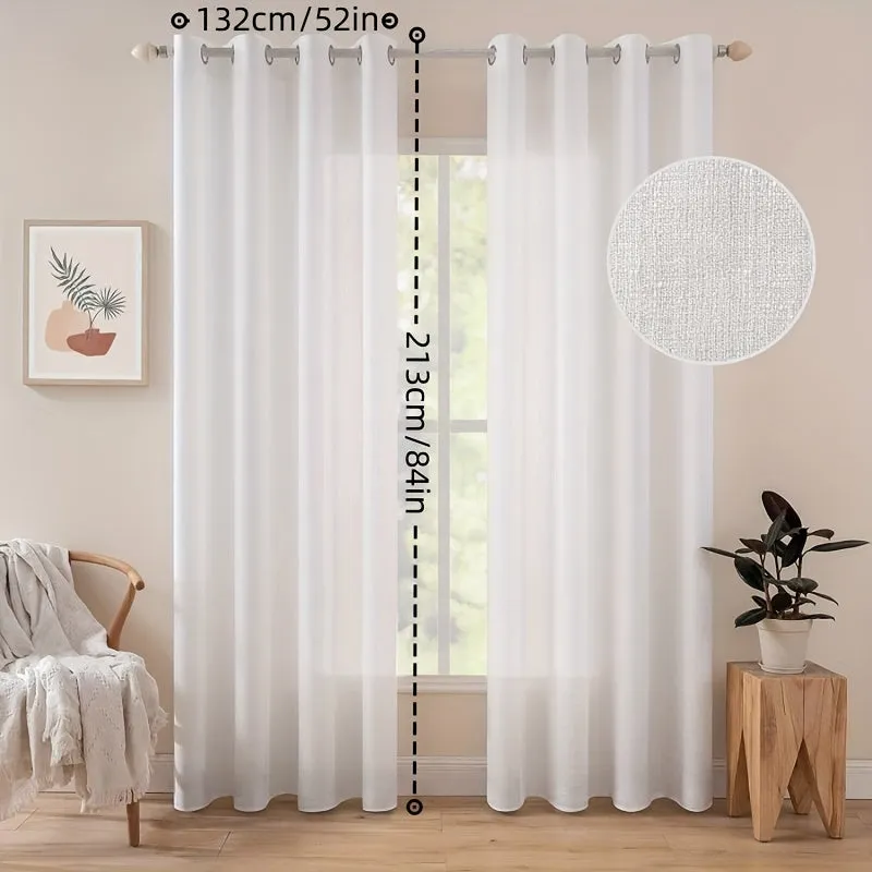 1pc Translucent Polyester Linen Curtains, Grommet Top Window Treatment For Bedroom Living Room Room Dining Room Home Decor
