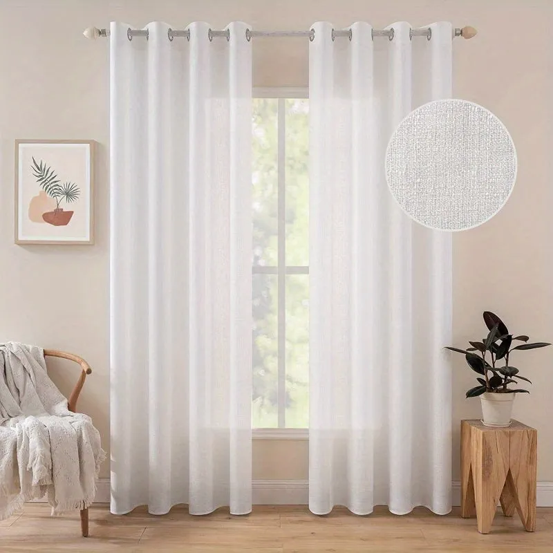 1pc Translucent Polyester Linen Curtains, Grommet Top Window Treatment For Bedroom Living Room Room Dining Room Home Decor