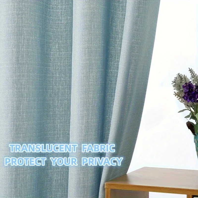 1pc Translucent Polyester Linen Curtains, Grommet Top Window Treatment For Bedroom Living Room Room Dining Room Home Decor