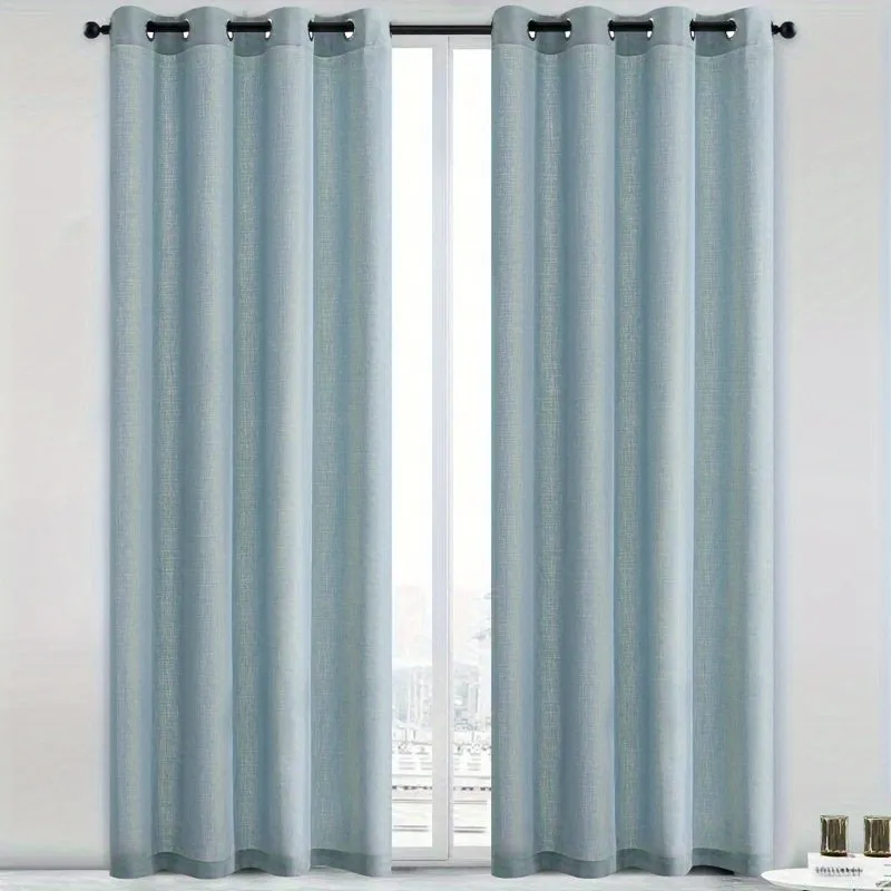 1pc Translucent Polyester Linen Curtains, Grommet Top Window Treatment For Bedroom Living Room Room Dining Room Home Decor