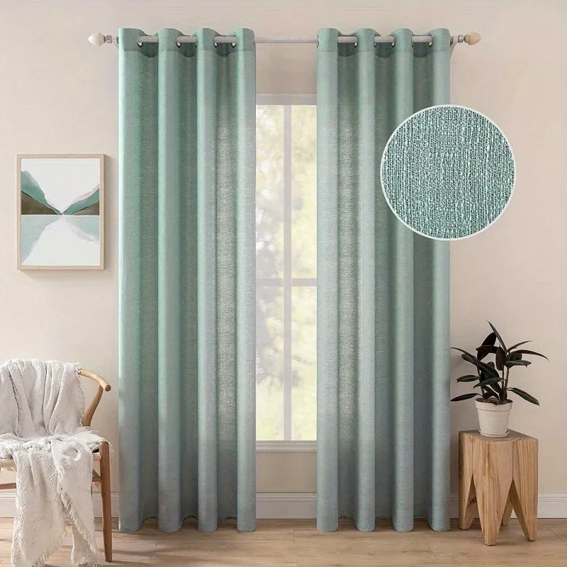 1pc Translucent Polyester Linen Curtains, Grommet Top Window Treatment For Bedroom Living Room Room Dining Room Home Decor