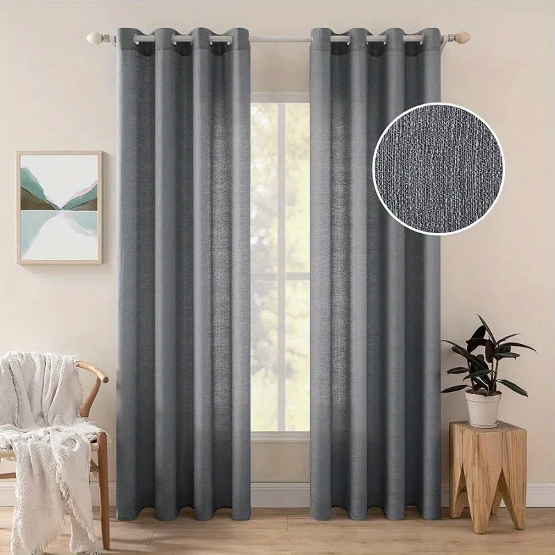 1pc Translucent Polyester Linen Curtains, Grommet Top Window Treatment For Bedroom Living Room Room Dining Room Home Decor