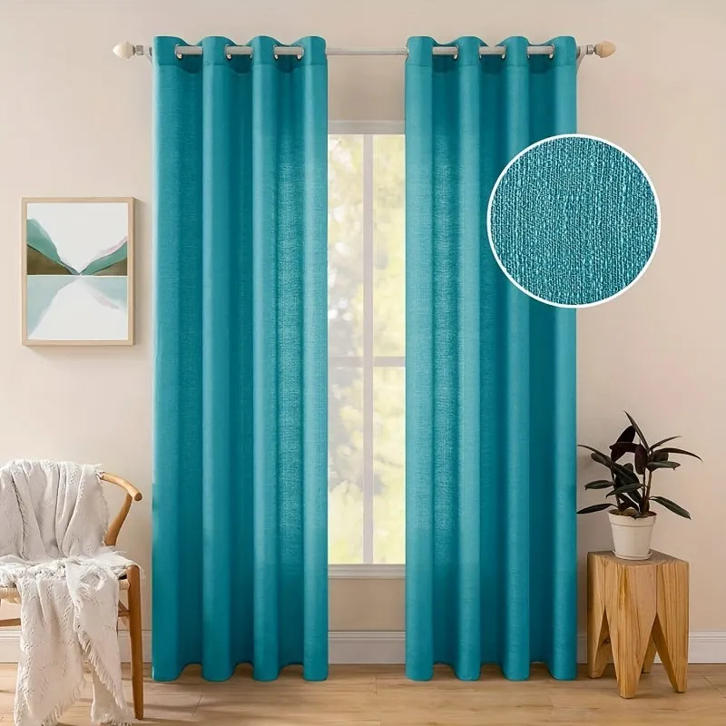 1pc Translucent Polyester Linen Curtains, Grommet Top Window Treatment For Bedroom Living Room Room Dining Room Home Decor