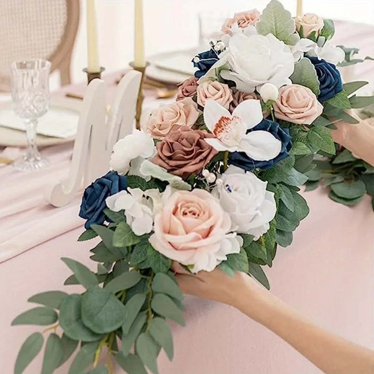 2 Pcs/ Set Artificial Wedding Arch Floral Arrangements for Wedding Ceremony Backdrop Reception Table Decoration