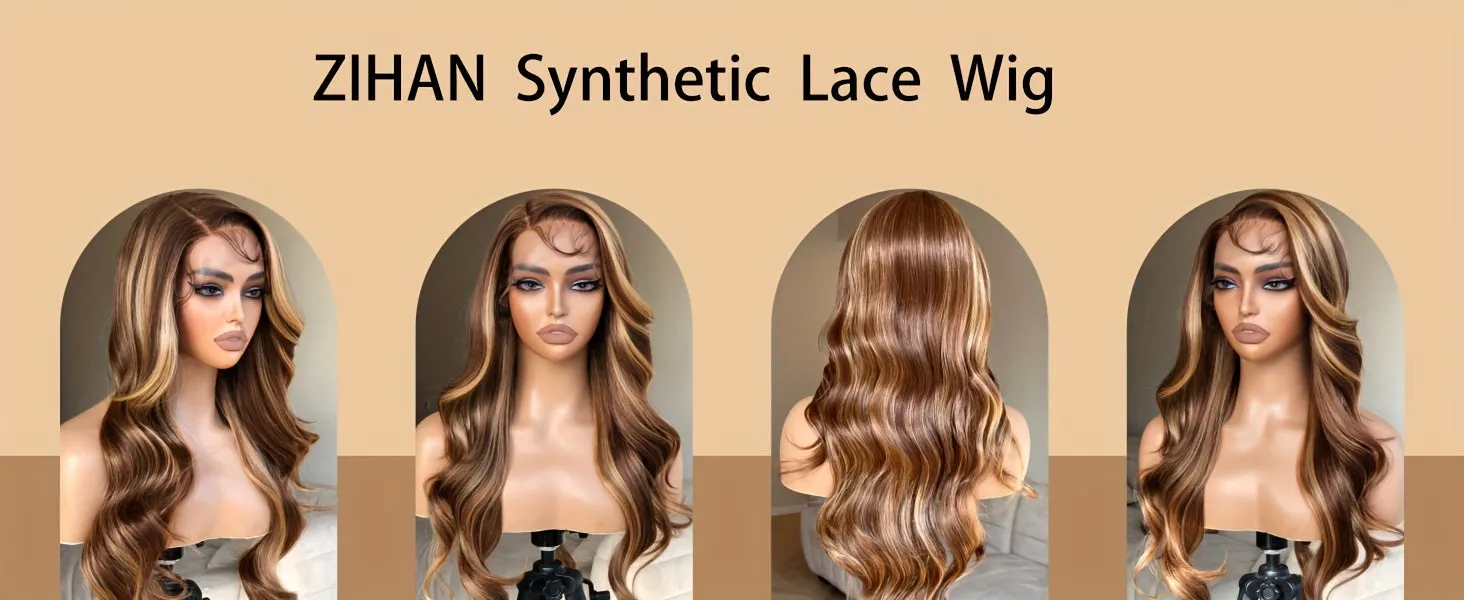 26 Inch 150% Density 13x5x1 Synthetic Hair Lace Front Wigs for African Women - Elegant Body Wave Style with Pre-Plucked Baby Hair and Natural Looking Hairline - ZIHAN Brand High-Quality Wig for Daily Wear