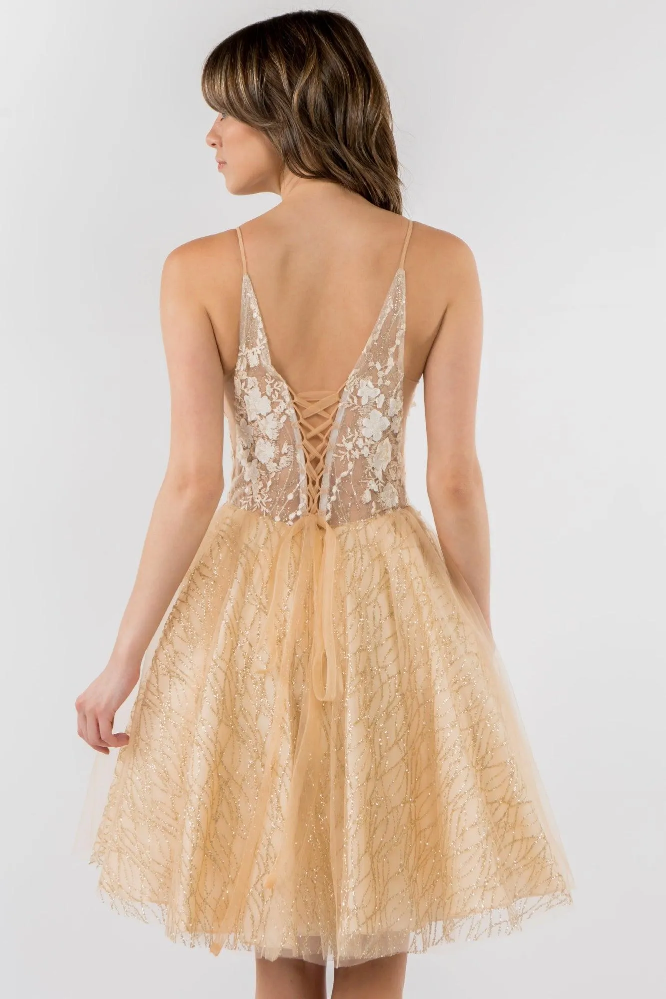 3D Floral Applique Short Homecoming Dress