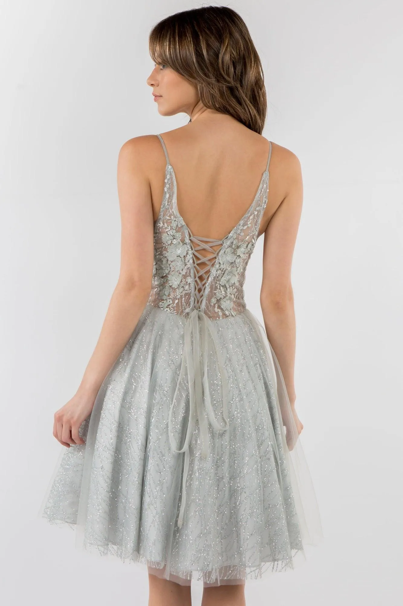 3D Floral Applique Short Homecoming Dress
