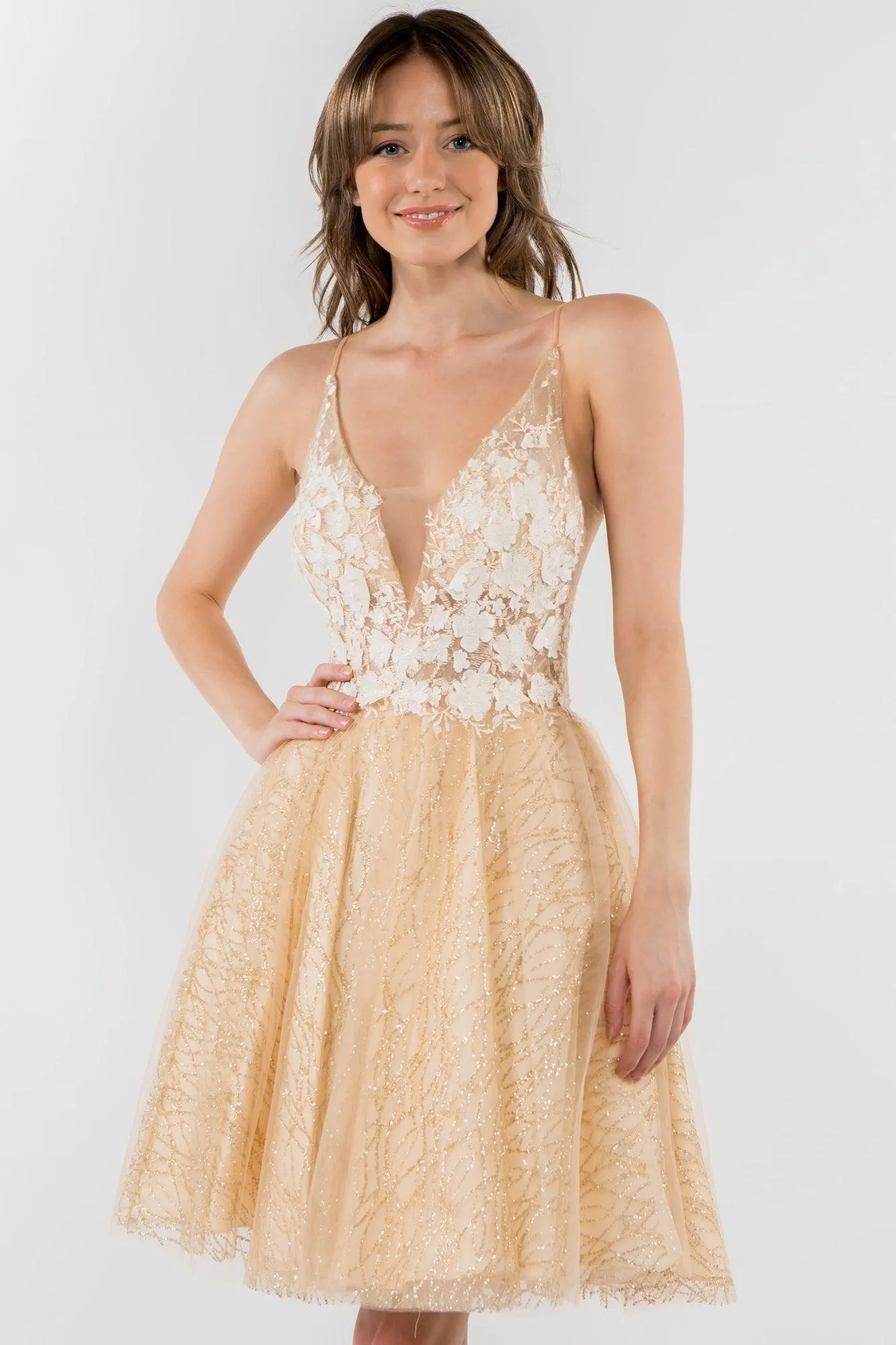 3D Floral Applique Short Homecoming Dress