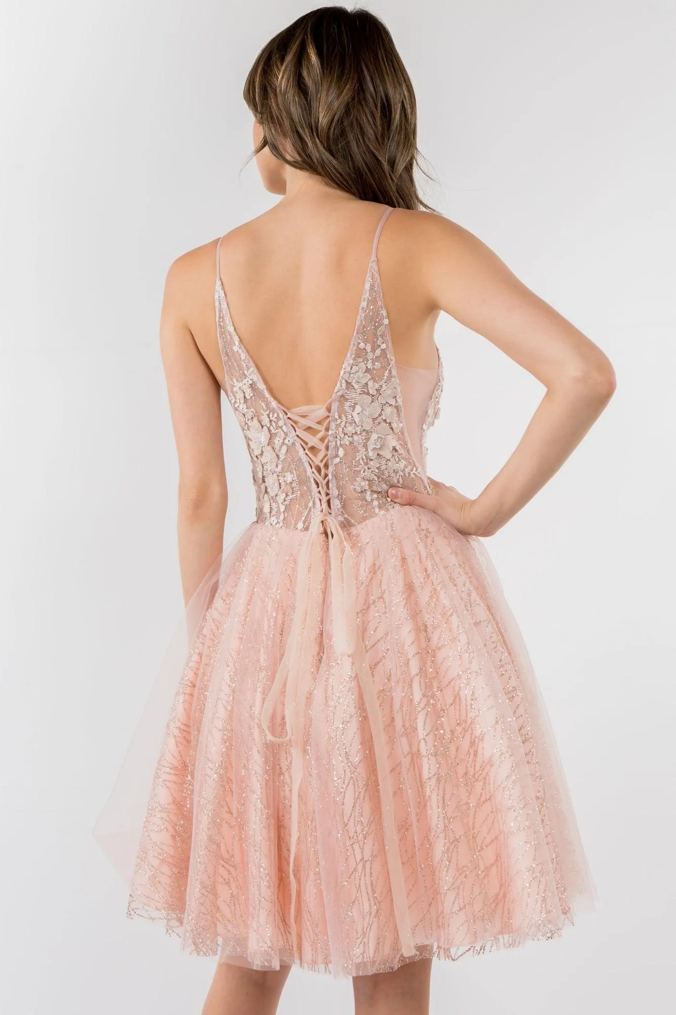 3D Floral Applique Short Homecoming Dress