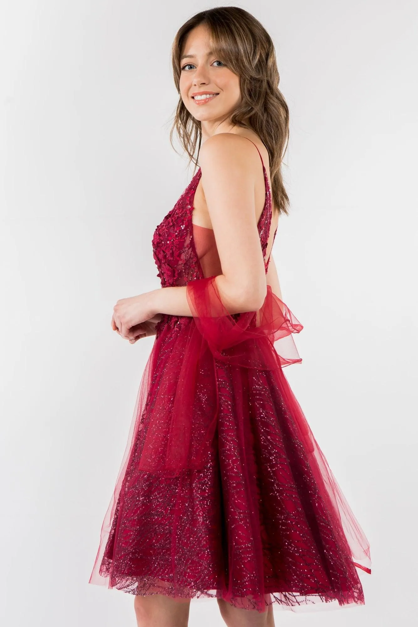 3D Floral Applique Short Homecoming Dress