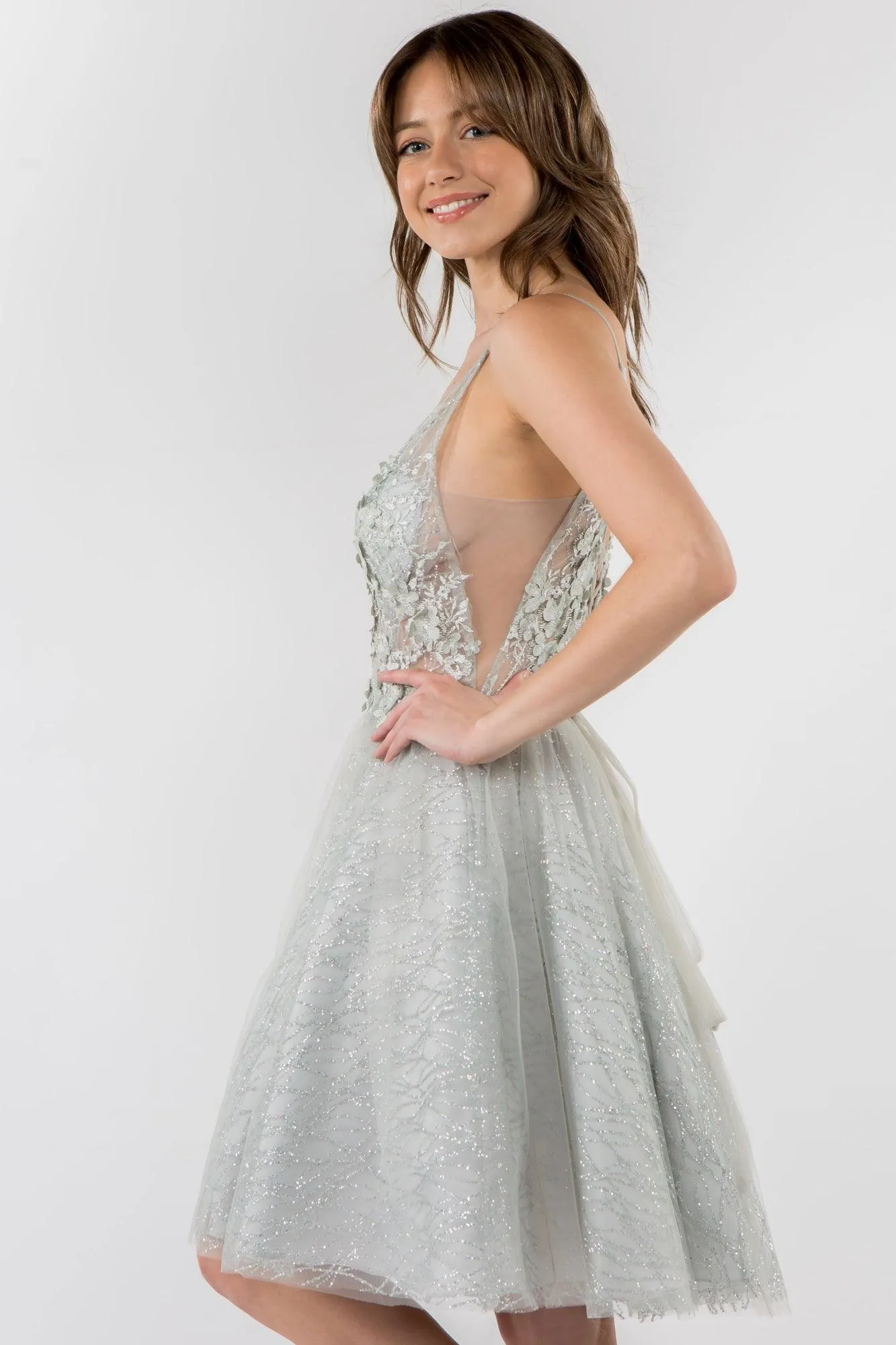 3D Floral Applique Short Homecoming Dress