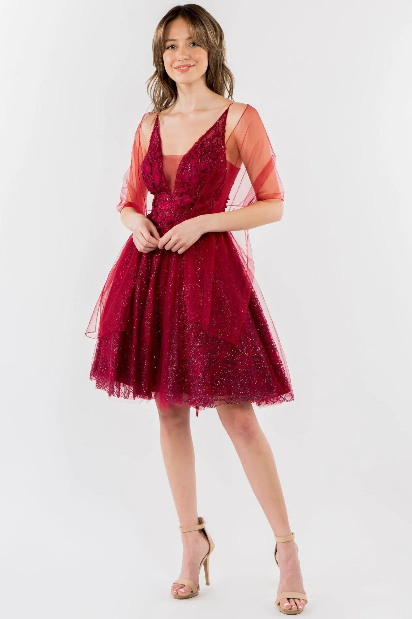 3D Floral Applique Short Homecoming Dress