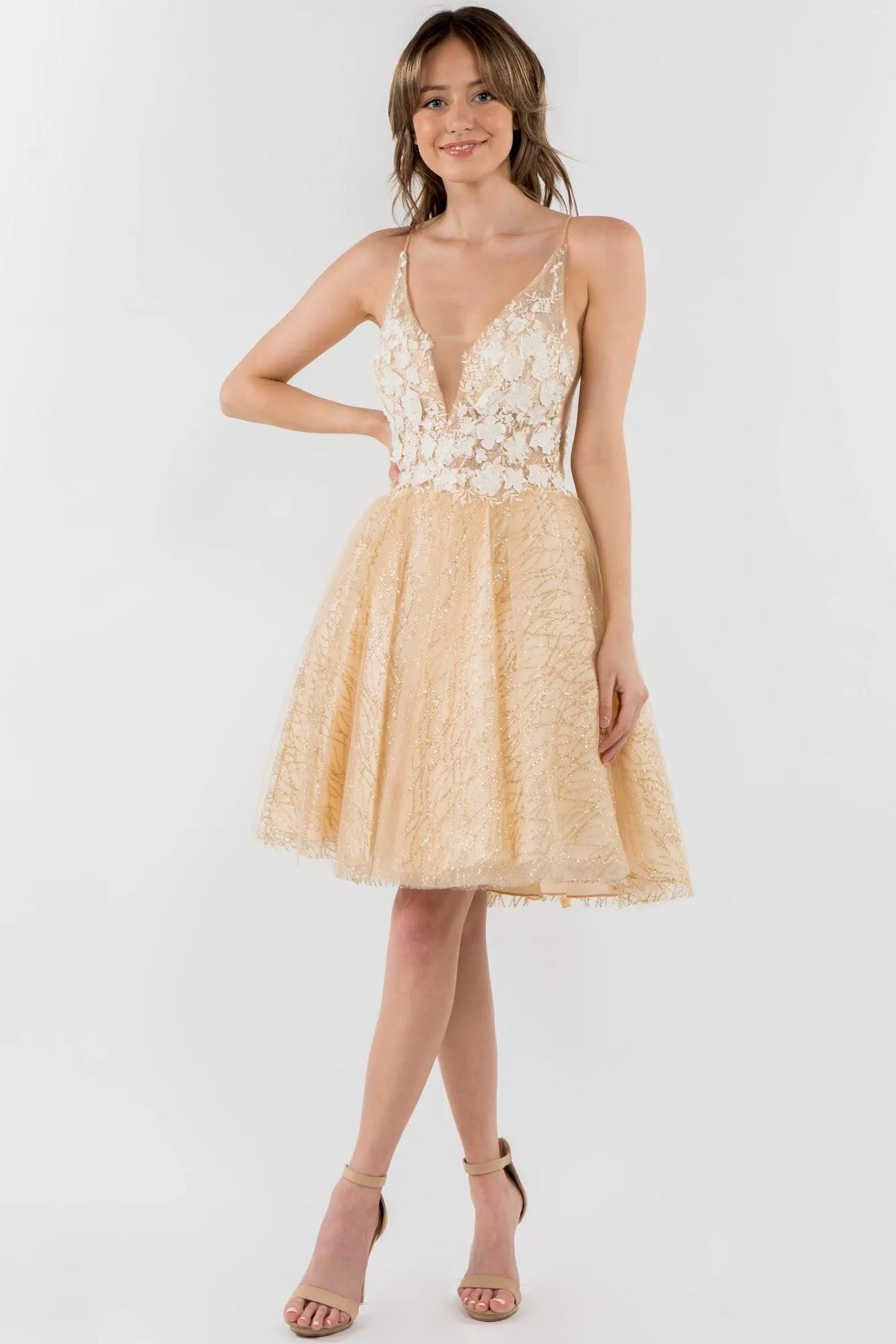 3D Floral Applique Short Homecoming Dress