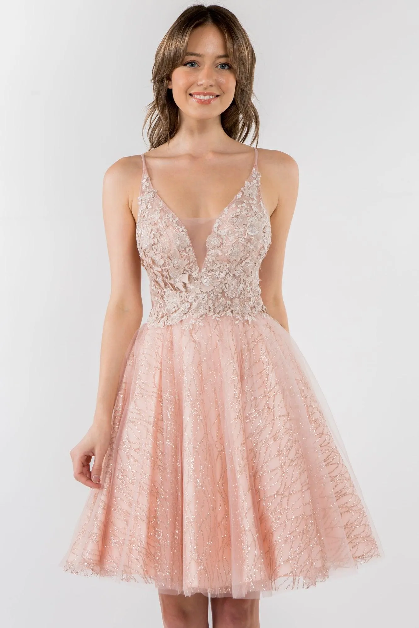 3D Floral Applique Short Homecoming Dress