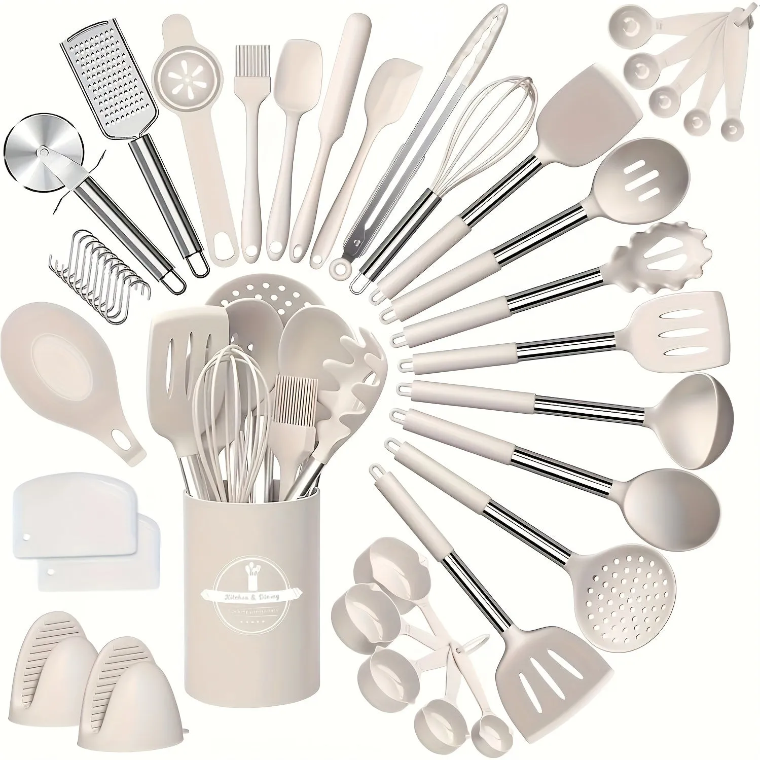 43pcs/set, Silicone Kitchen Utensils Set With Stainless Steel Handle, Non-stick Pot Special Cooking Tools Set With Storage Bucket, Multipurpose Kitchenware, Heat Resistant Cookware, Dishwasher Safe, Kitchen Supplies, Kitchen Gadgets
