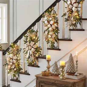 4Pcs Christmas Swag Wreaths, Light up Christmas Stair Swags, 23.6in/ 60cm Artificial Christmas Teardrop Swags Stairs Christmas Decoration for Stair Railing Wall Window Xmas Decor Kitchen, Shops, Gardens, Fireplaces, Christmas Parties Decor