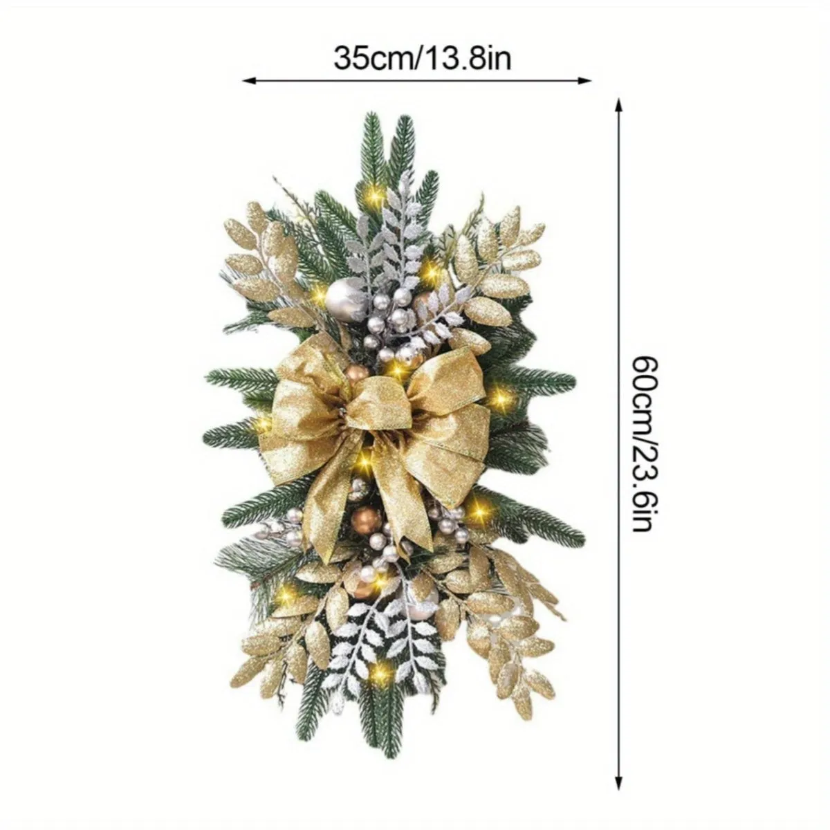4Pcs Christmas Swag Wreaths, Light up Christmas Stair Swags, 23.6in/ 60cm Artificial Christmas Teardrop Swags Stairs Christmas Decoration for Stair Railing Wall Window Xmas Decor Kitchen, Shops, Gardens, Fireplaces, Christmas Parties Decor