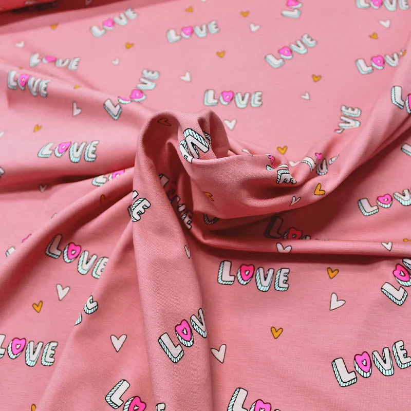 50CM REMNANT Pink Cotton Elastane Jersey - Love