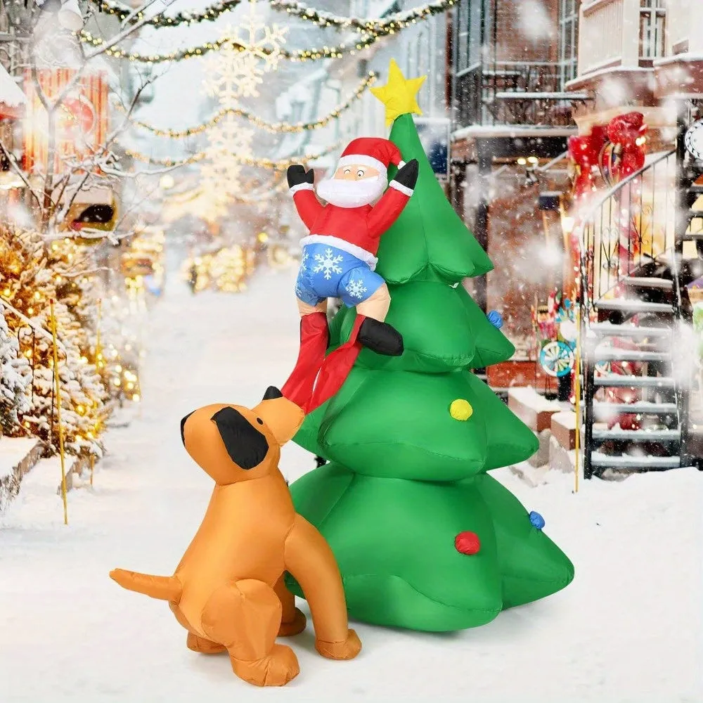 6ft LED-Lit Inflatable Christmas Tree with Santa & Puppy Chase - Perfect for Home, Yard, and Garden Decor