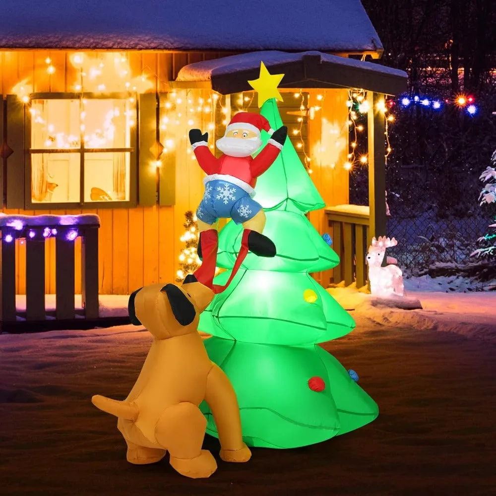 6ft LED-Lit Inflatable Christmas Tree with Santa & Puppy Chase - Perfect for Home, Yard, and Garden Decor