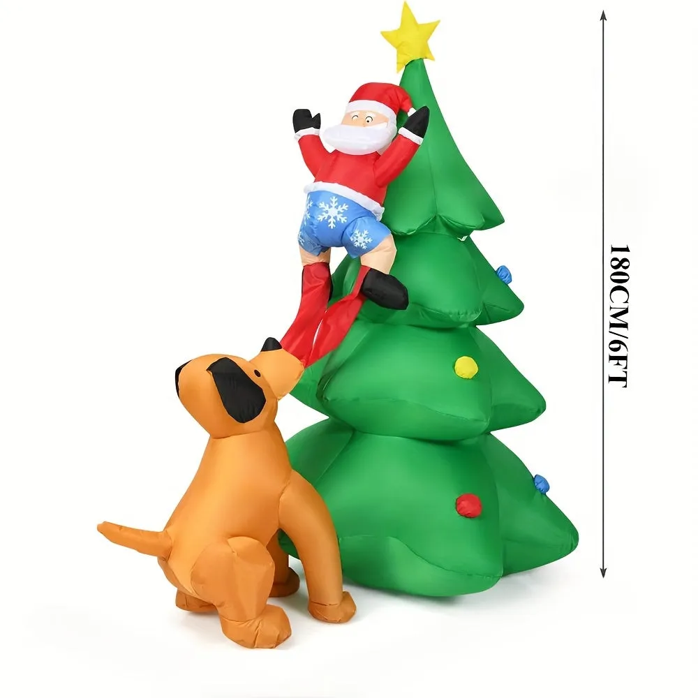 6ft LED-Lit Inflatable Christmas Tree with Santa & Puppy Chase - Perfect for Home, Yard, and Garden Decor