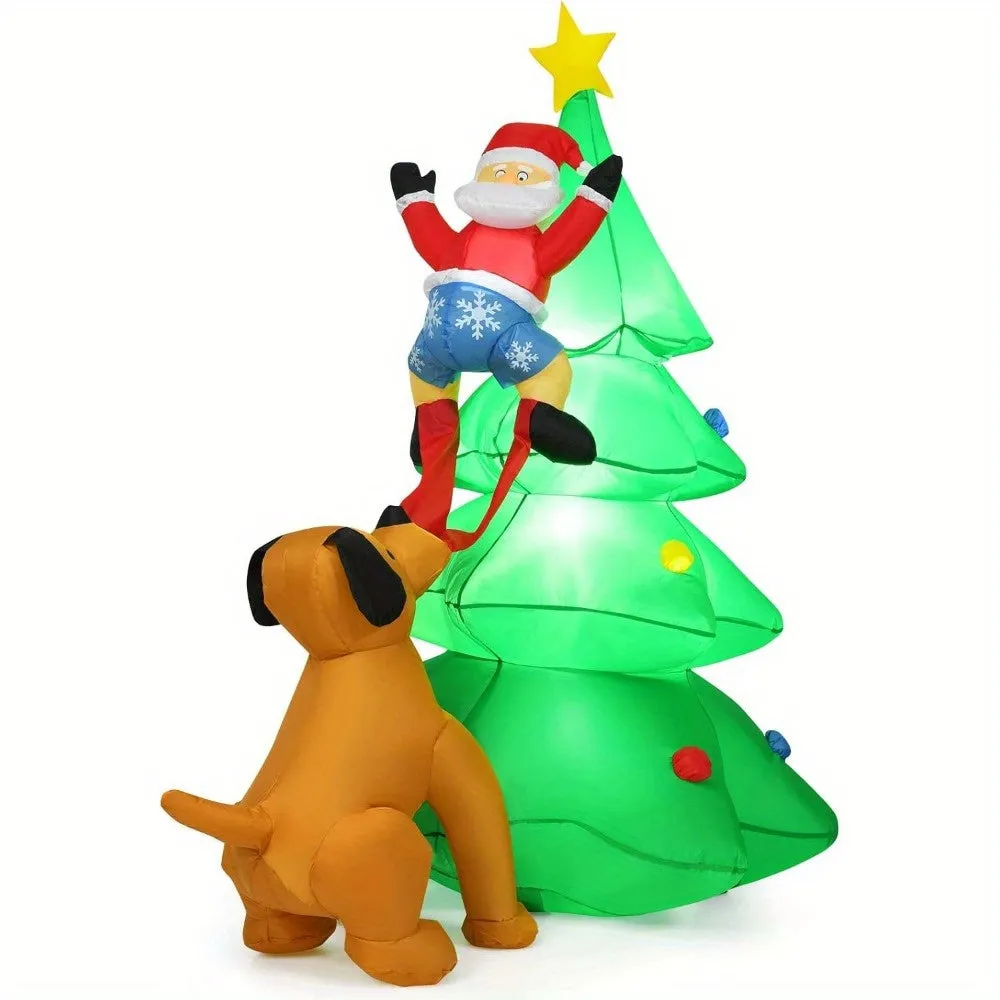6ft LED-Lit Inflatable Christmas Tree with Santa & Puppy Chase - Perfect for Home, Yard, and Garden Decor