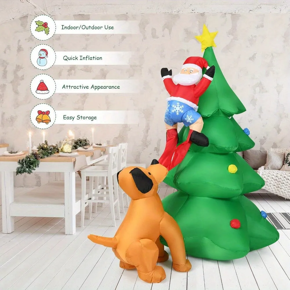 6ft LED-Lit Inflatable Christmas Tree with Santa & Puppy Chase - Perfect for Home, Yard, and Garden Decor