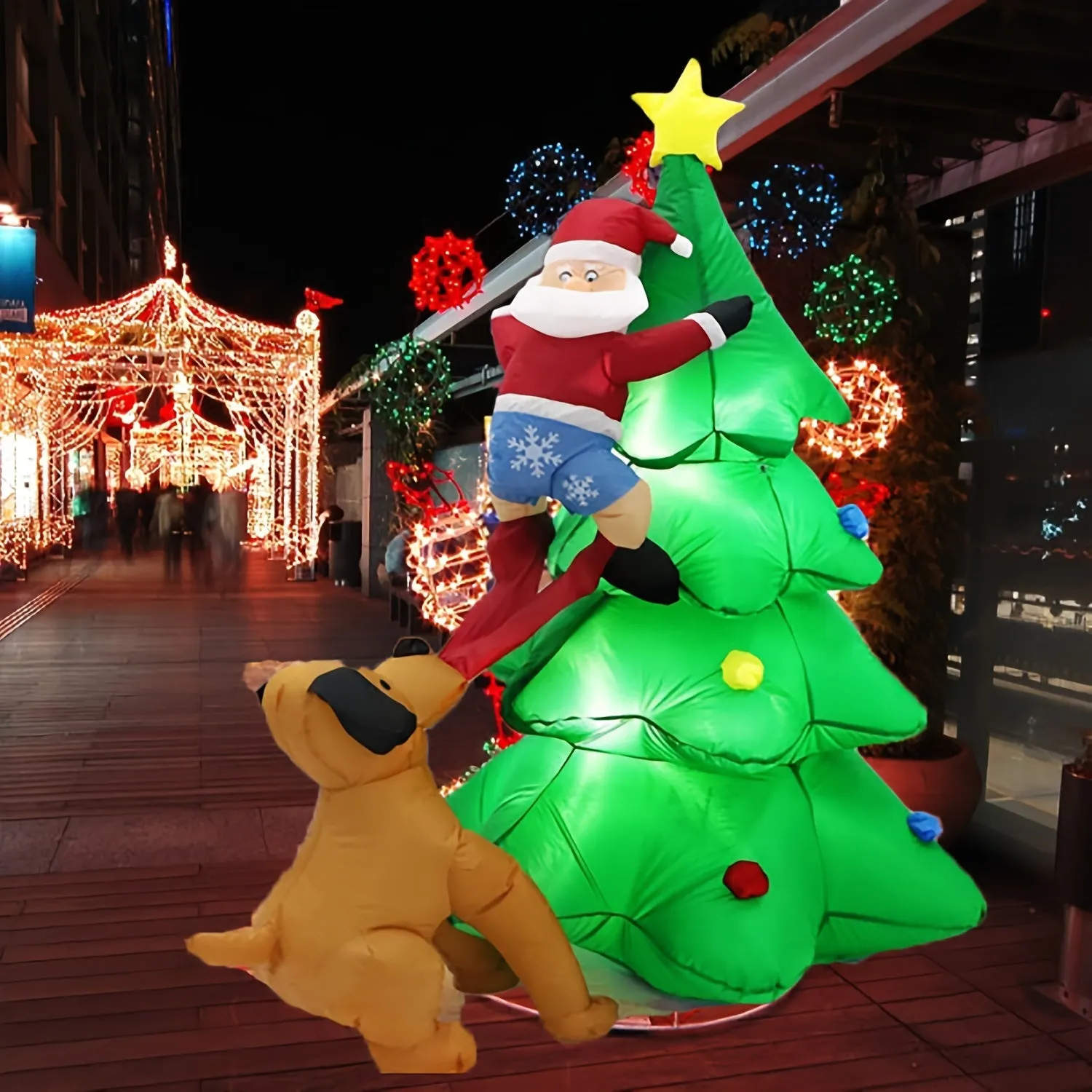6ft LED-Lit Inflatable Christmas Tree with Santa & Puppy Chase - Perfect for Home, Yard, and Garden Decor