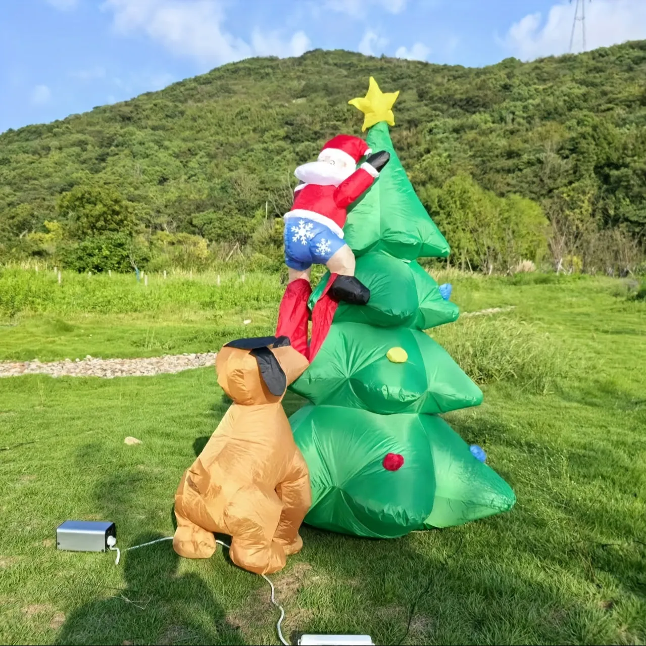 6ft LED-Lit Inflatable Christmas Tree with Santa & Puppy Chase - Perfect for Home, Yard, and Garden Decor