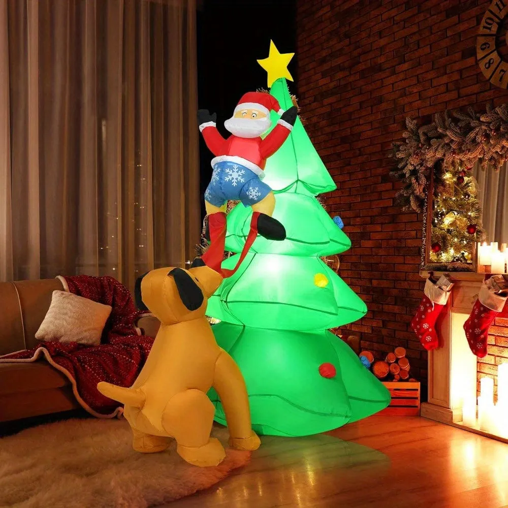 6ft LED-Lit Inflatable Christmas Tree with Santa & Puppy Chase - Perfect for Home, Yard, and Garden Decor