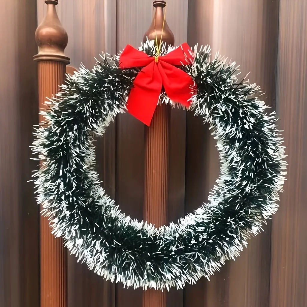 6pcs Christmas Wreaths with Red Bows - Classic PET Holiday Decor for Front Door, Wall & Kitchen - No Power Needed, Featherless Home & Window Accents