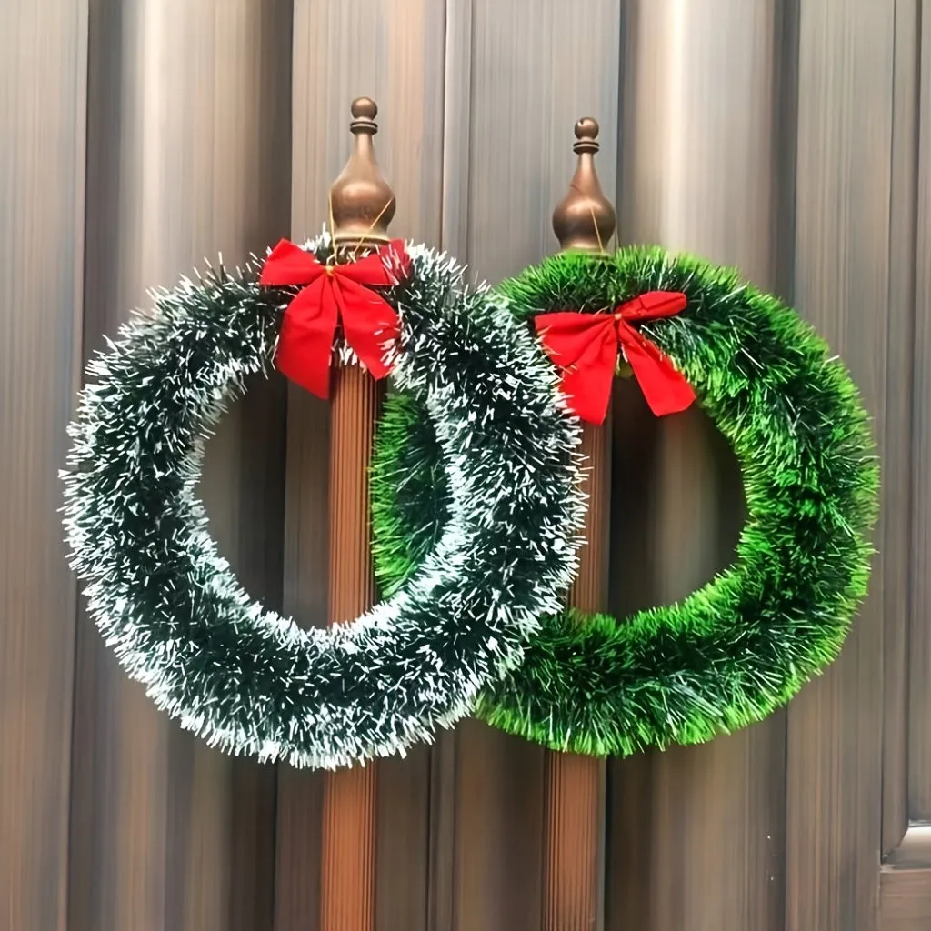 6pcs Christmas Wreaths with Red Bows - Classic PET Holiday Decor for Front Door, Wall & Kitchen - No Power Needed, Featherless Home & Window Accents