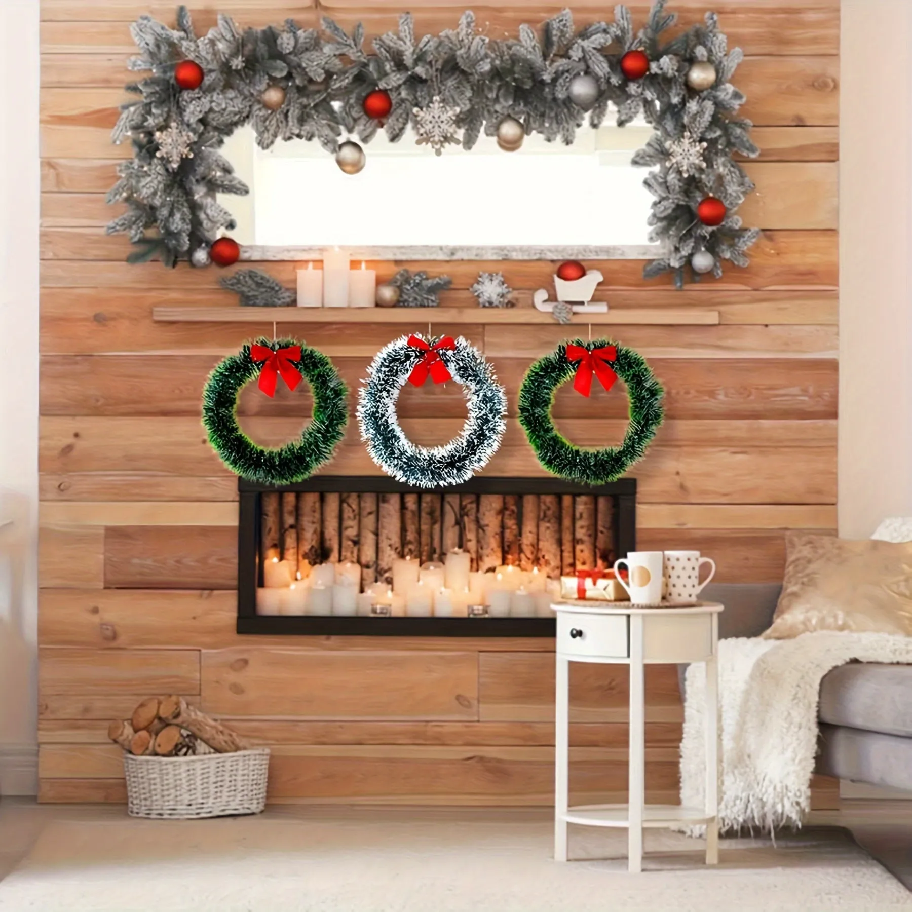 6pcs Christmas Wreaths with Red Bows - Classic PET Holiday Decor for Front Door, Wall & Kitchen - No Power Needed, Featherless Home & Window Accents