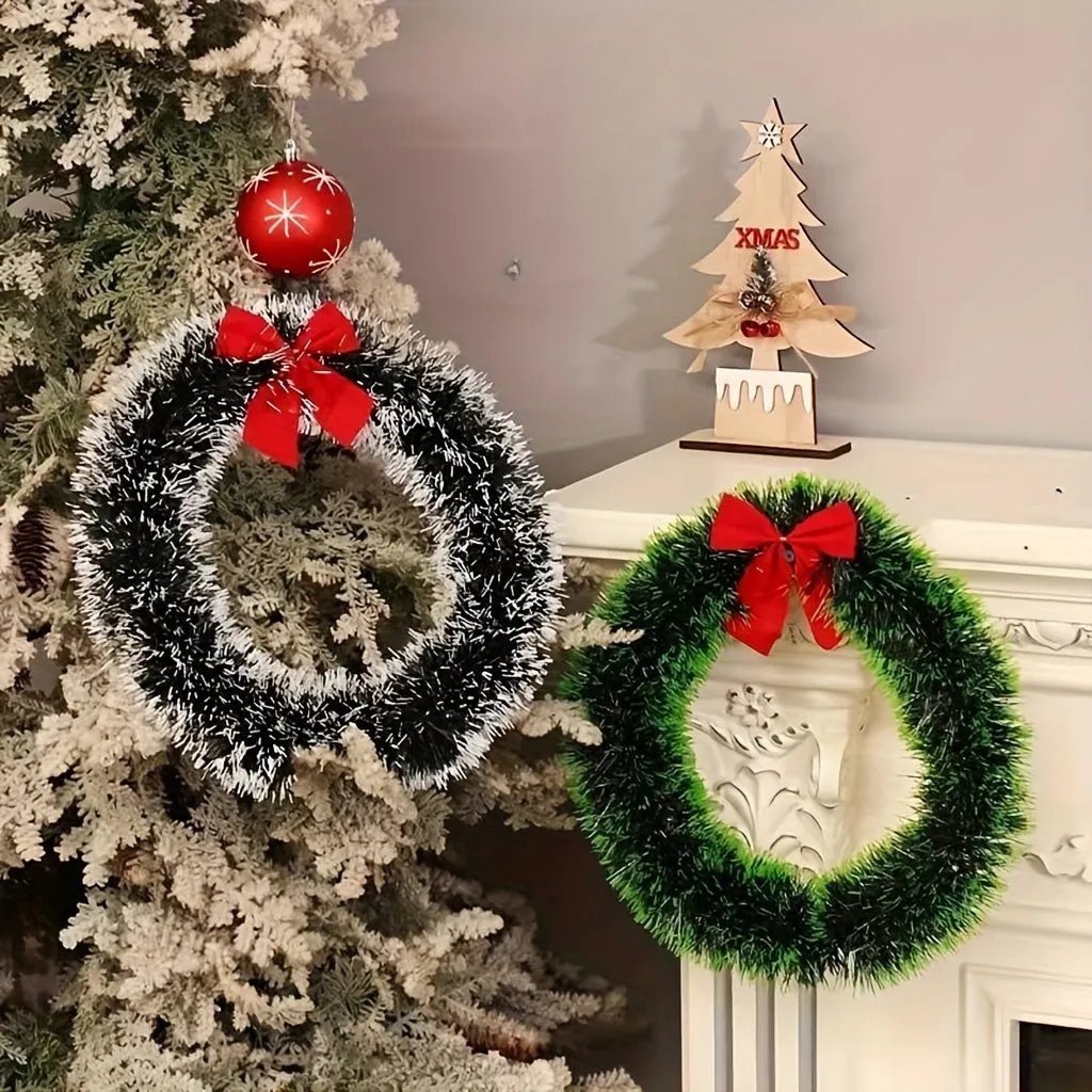6pcs Christmas Wreaths with Red Bows - Classic PET Holiday Decor for Front Door, Wall & Kitchen - No Power Needed, Featherless Home & Window Accents