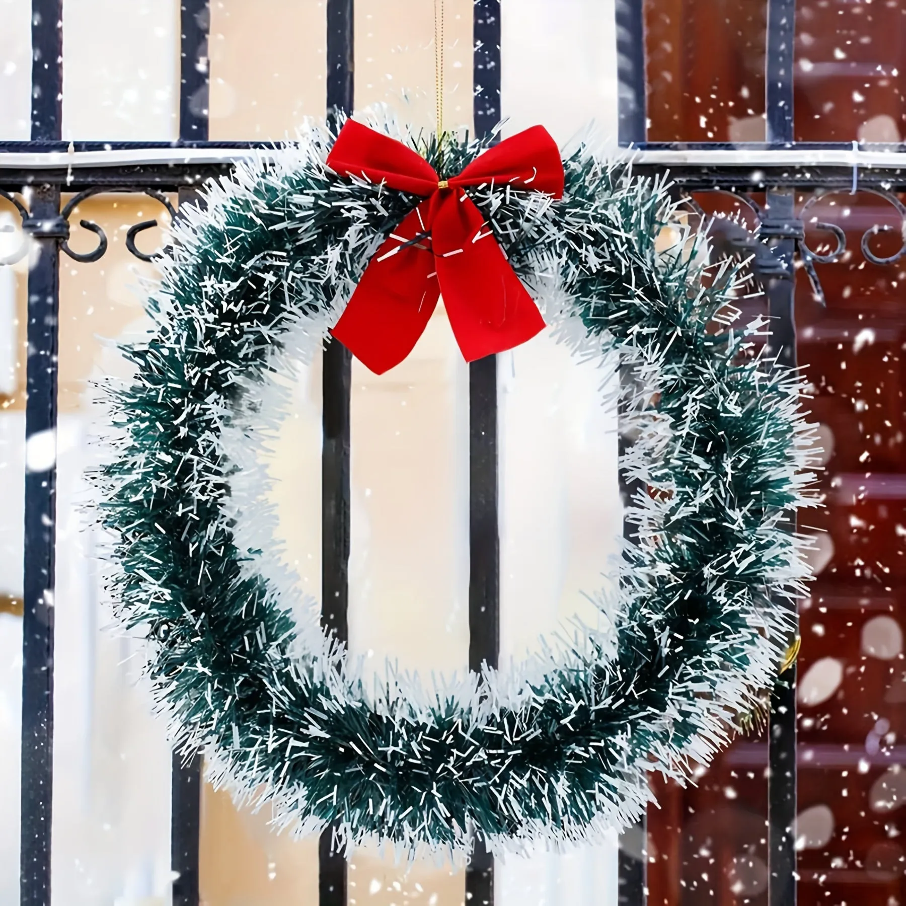 6pcs Christmas Wreaths with Red Bows - Classic PET Holiday Decor for Front Door, Wall & Kitchen - No Power Needed, Featherless Home & Window Accents